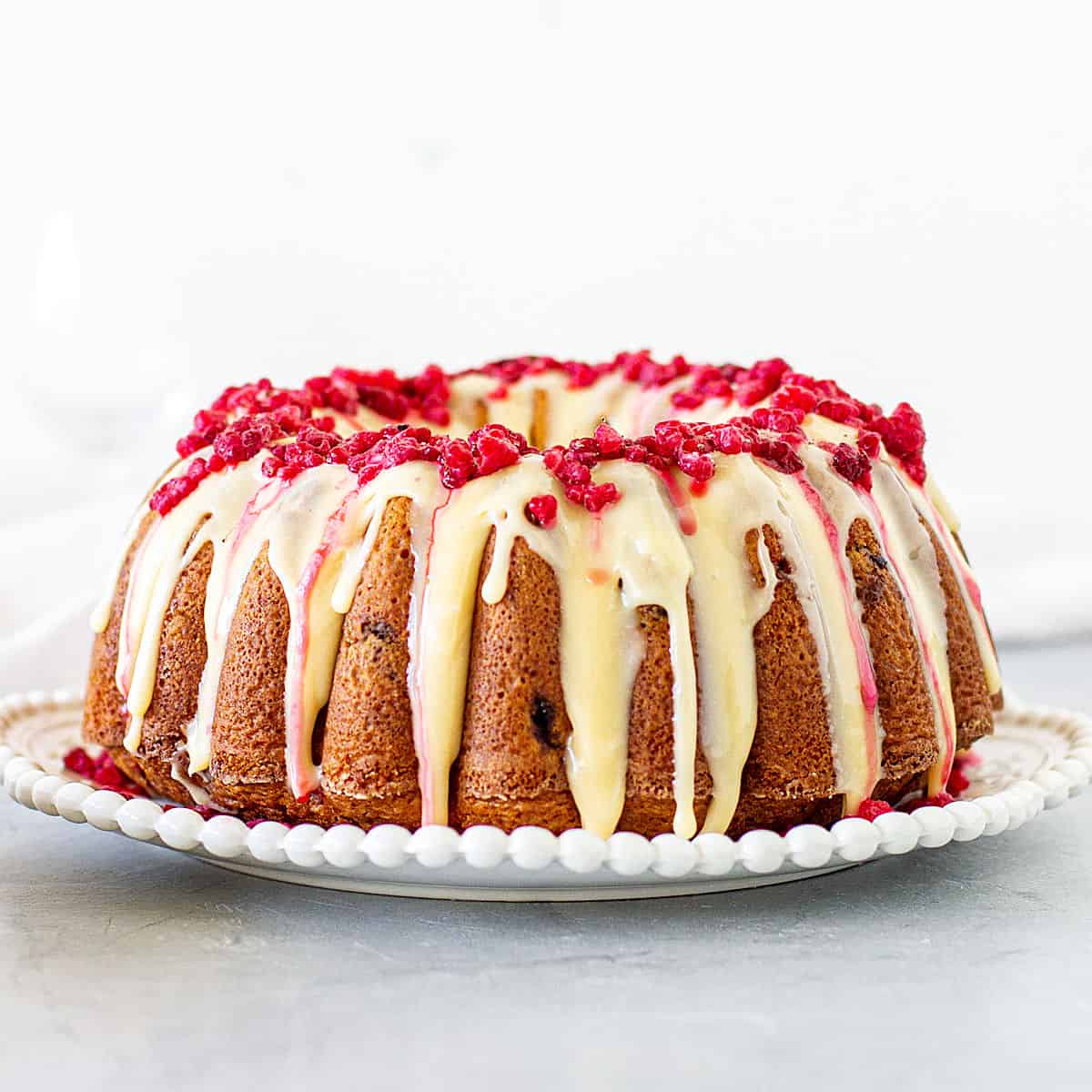 White Chocolate Raspberry Bundt Cake - Vintage Kitchen Notes