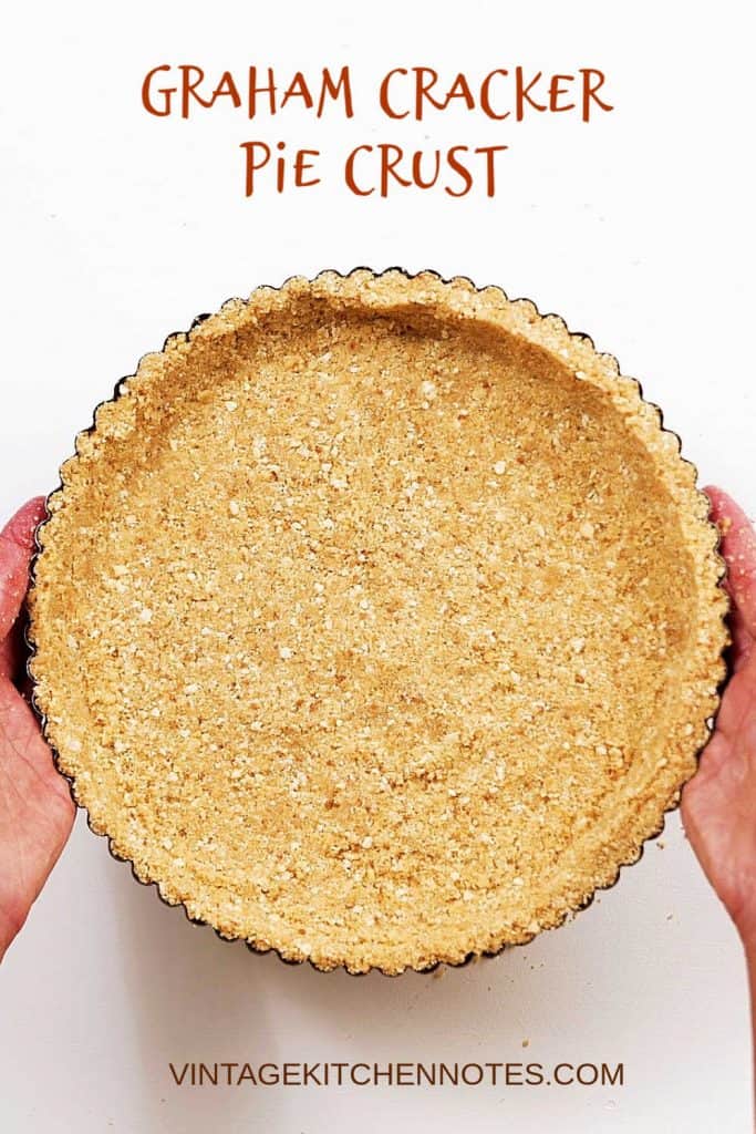 Hands holding cookie crumb crust, overview image with brown text overlay