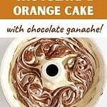 Two image collate of swirled batter and chocolate orange bundt cake. Brown text overlay.