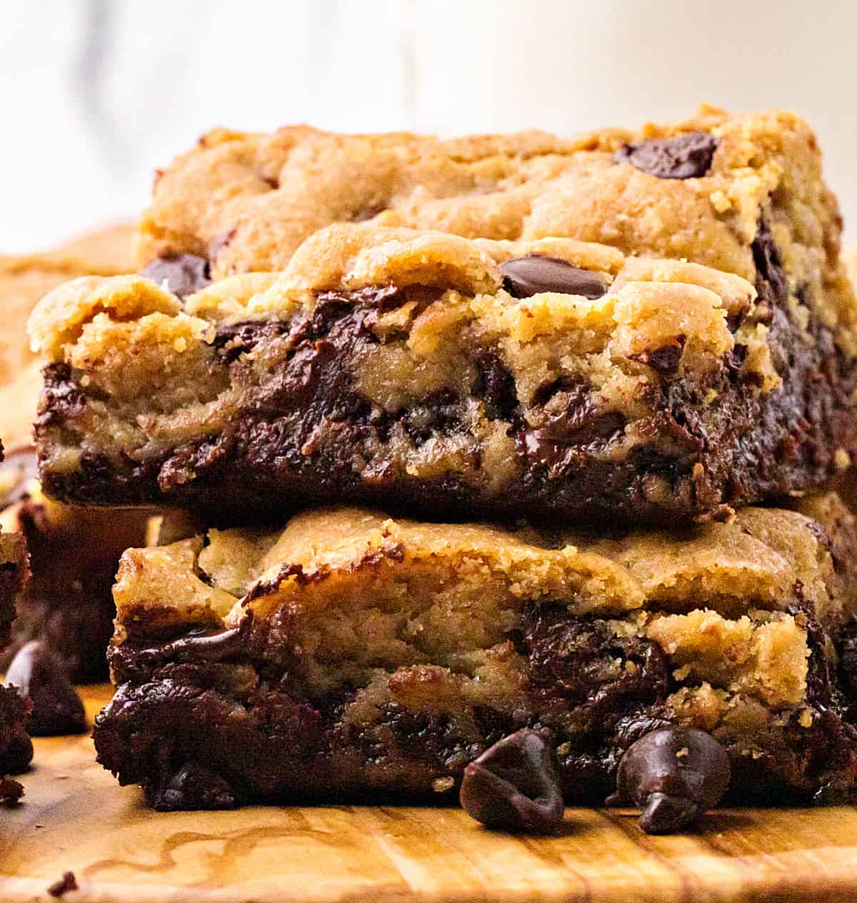 Close up stack of two brookies bars.