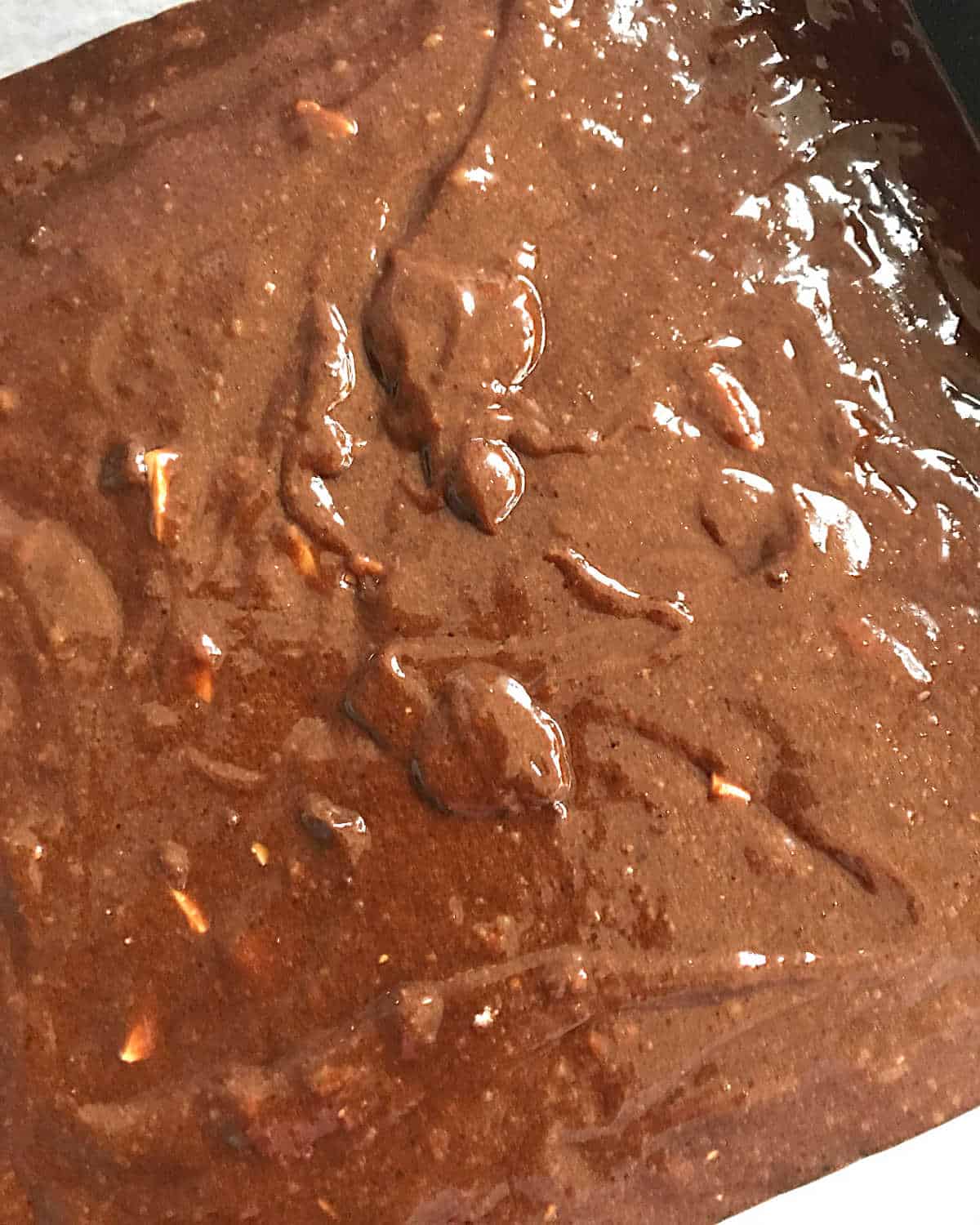 Brownie chocolate batter before baking. Close up image.