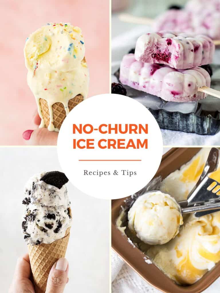 Image collage of four ice creams with center circle with text overlay.