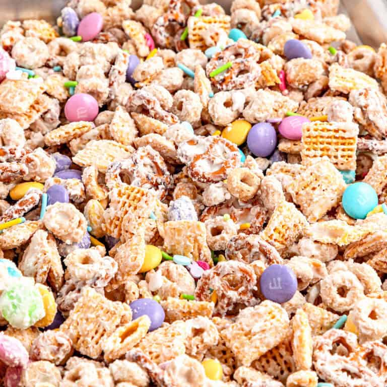 Close up Easter bunny bait with pastel-colored candies.
