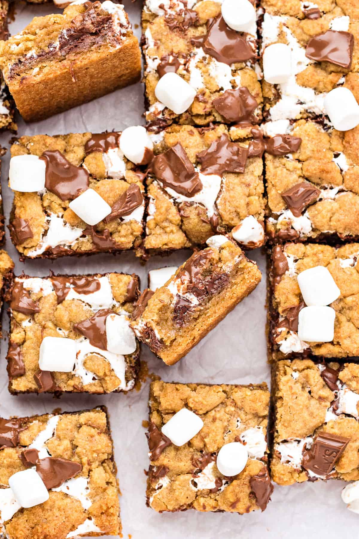 Top view of rows of s'mores bars.