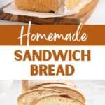 Brown and white text overlay on two images of whole and sliced white sandwich loaf.