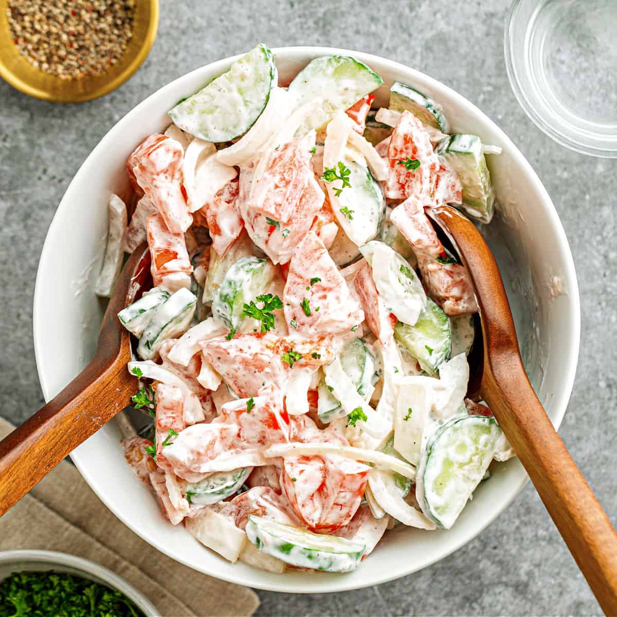 cucumber tomato onion salad with sour cream dressing Creamy Cucumber and Tomato Salad