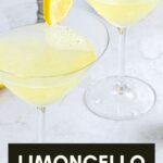 Glasses of lemon martini with black and white text overlay.