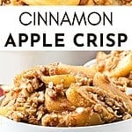 Black and white text overlay on two images of apple crisp with oats.